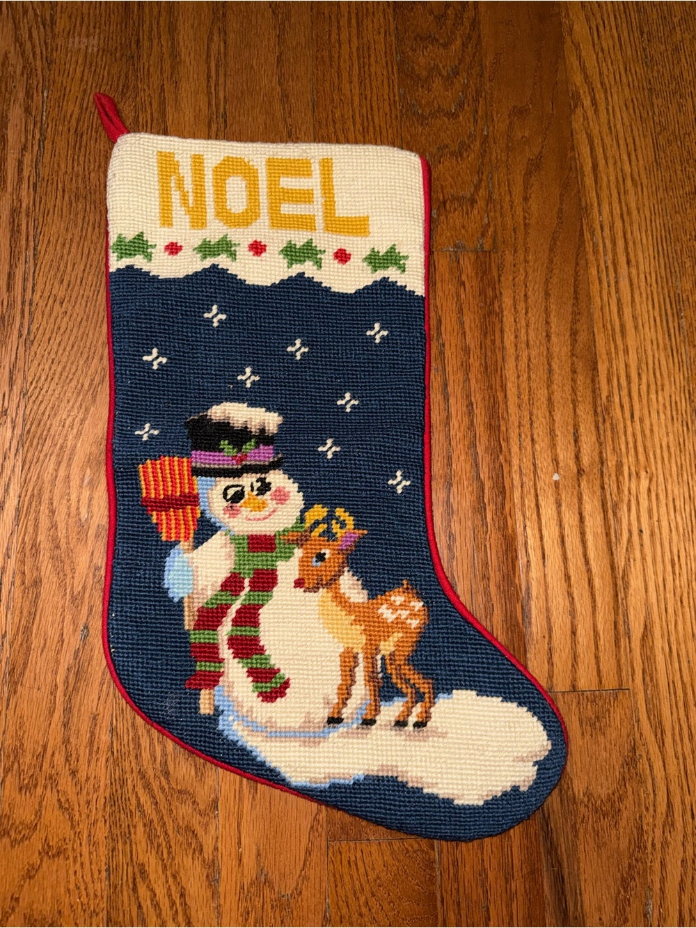 Noel Snowman & Reindeer Holiday Stocking - Navy, White, Green, Red